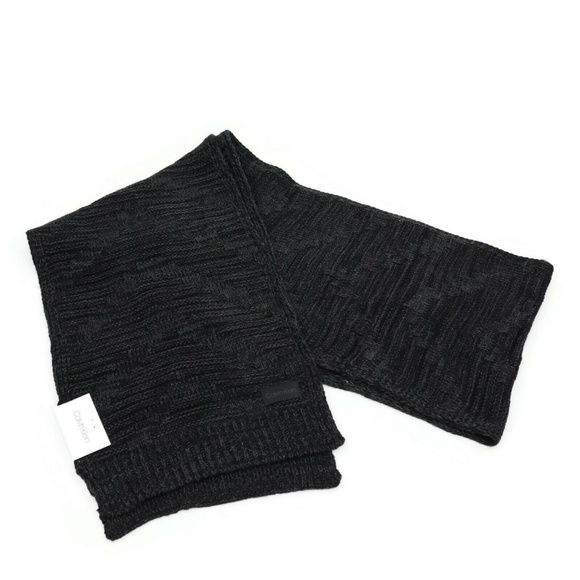 Calvin Klein Mens Black Knit Textured Fall Rectangle Scarf - Picture 1 of 4
